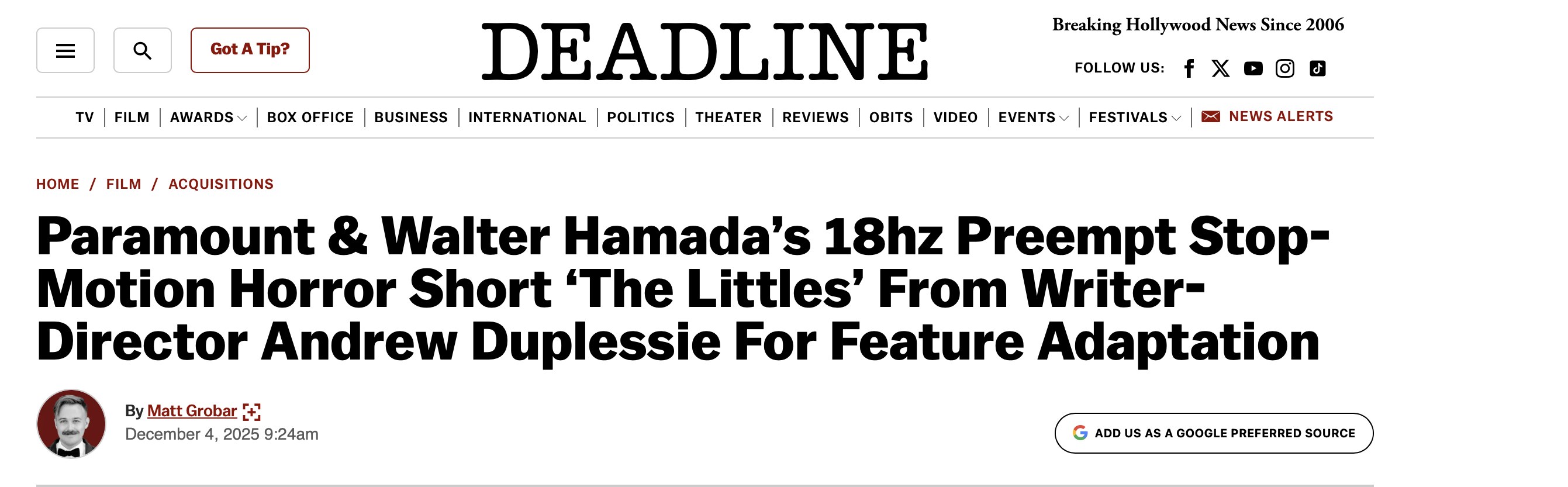 Deadline: Paramount & Walter Hamada’s 18hz preempt The Littles for feature adaptation